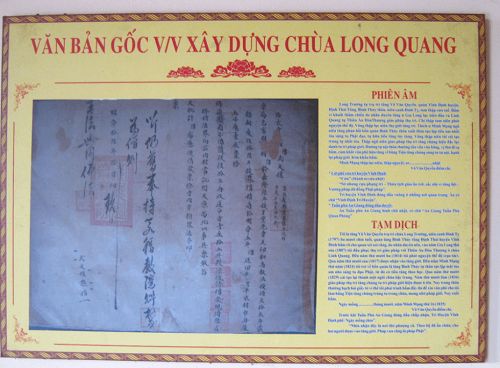 văn bản xây dựng chùa Long Quang